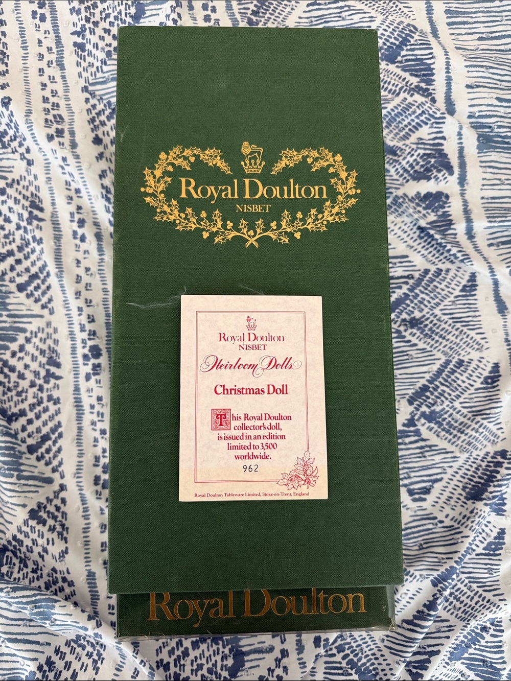 Royal Doulton Green and Gold Heirloom Doll Box